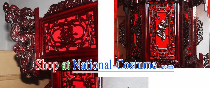 Chinese Traditional New Year Ebony Carving Wedding Palace Lantern Asian Handmade Lantern Ancient Lamp