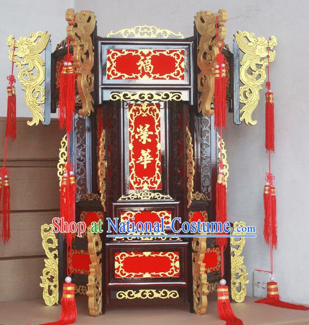 Chinese Traditional New Year Ebony Carving Red Palace Lantern Asian Handmade Lantern Ancient Lamp