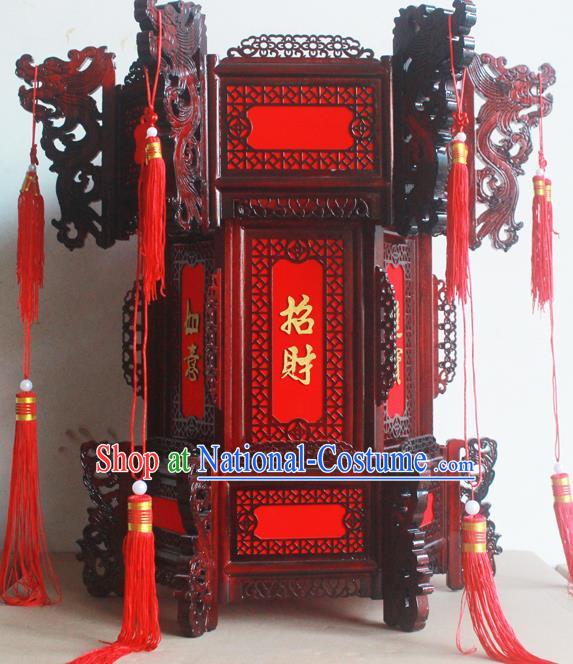 Chinese Traditional New Year Red Tassel Wood Palace Lantern Asian Handmade Lantern Ancient Lamp