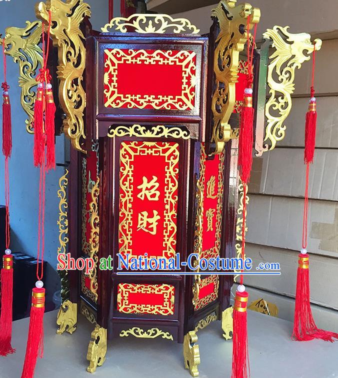 Chinese Traditional New Year Golden Dragon Wood Palace Lantern Asian Handmade Lantern Ancient Lamp