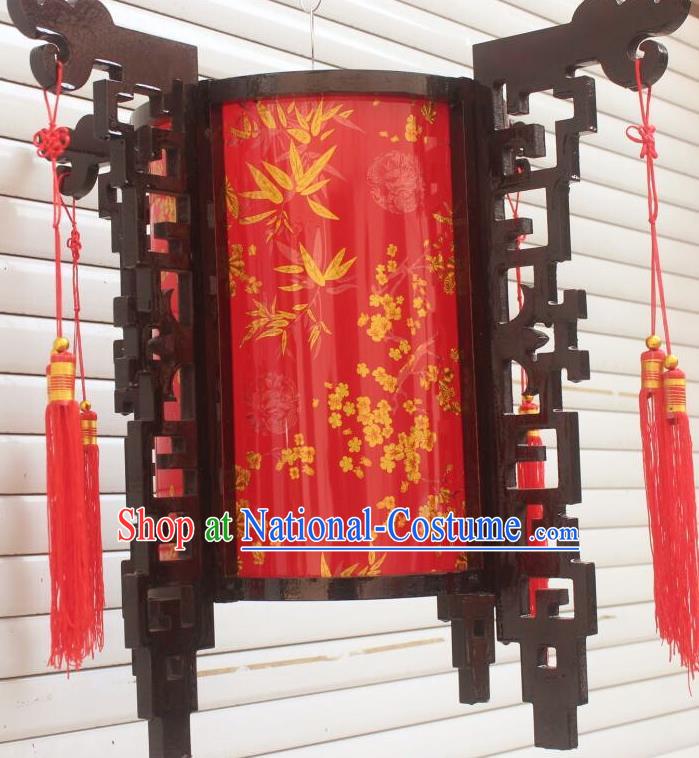 Chinese Traditional New Year Printing Bamboo Plum Wood Red Palace Lantern Asian Handmade Lantern Ancient Lamp