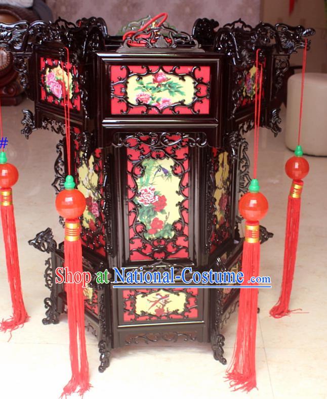 Chinese Traditional New Year Printing Peony Wood Palace Lantern Asian Handmade Lantern Ancient Lamp