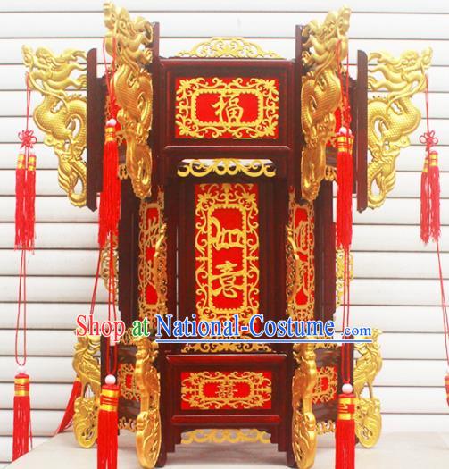 Chinese Traditional New Year Golden Dragon Wood Palace Lantern Asian Handmade Lantern Ancient Lamp