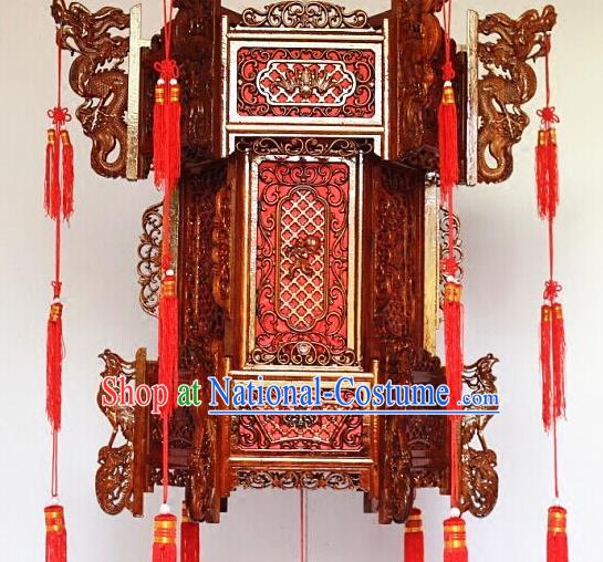 Chinese Traditional Carving Monkey Rosewood Palace Lantern Asian New Year Handmade Lantern Ancient Lamp