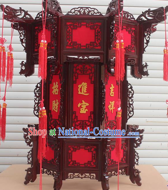 Chinese Traditional Handmade Carving Dragon Rosewood Palace Lantern Asian New Year Lantern Ancient Lamp