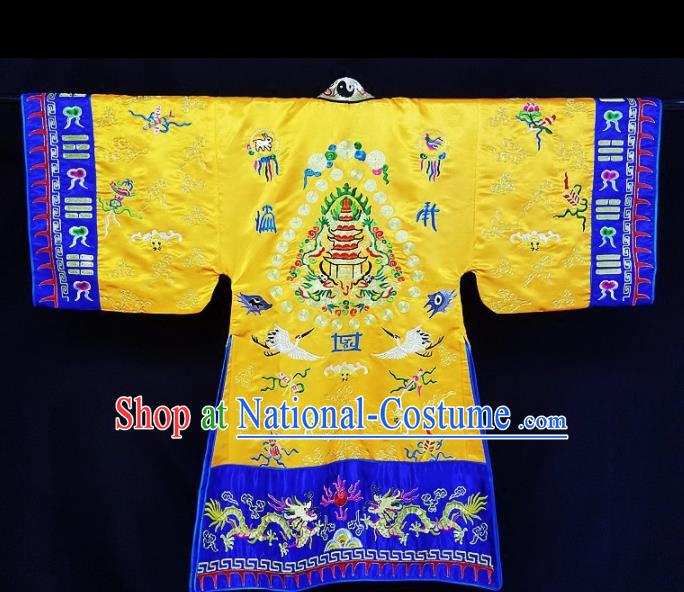 Chinese Ancient Taoist Priest Embroidered Cranes Golden Cassocks Traditional Taoism Vestment Costume