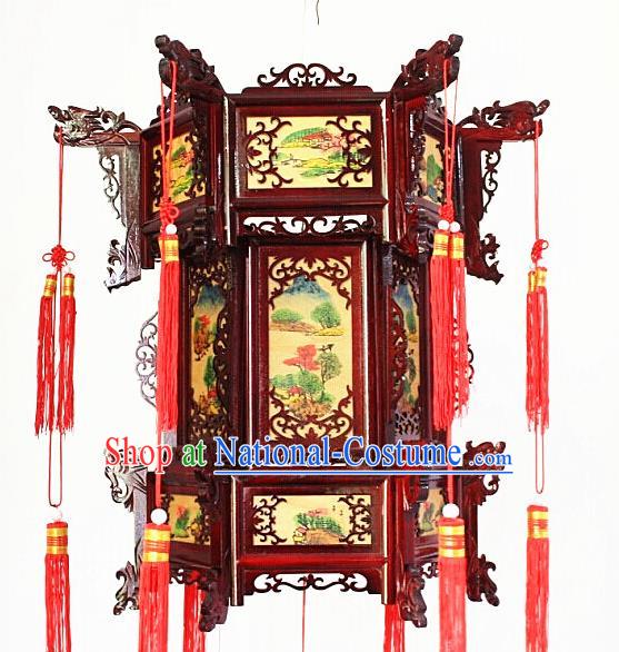 Chinese Traditional Handmade Printing Carving Rosewood Palace Lantern Asian New Year Lantern Ancient Lamp