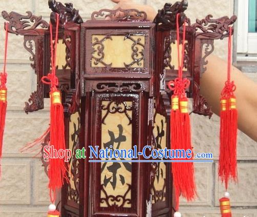 Chinese Traditional Handmade Carving Rosewood Teahouse Palace Lantern Asian New Year Lantern Ancient Lamp