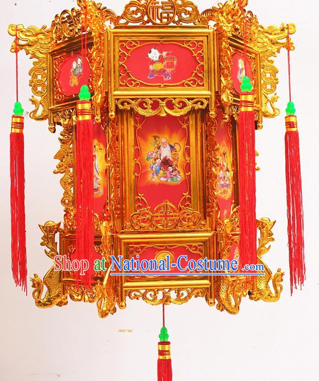 Chinese Traditional Handmade Plastic Printing Red Palace Lantern Asian New Year Lantern Ancient Ceiling Lamp