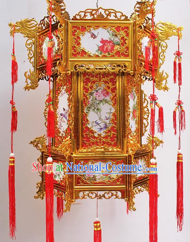 Chinese Traditional Handmade Plastic Printing Peony Bird Palace Lantern Asian New Year Lantern Ancient Ceiling Lamp