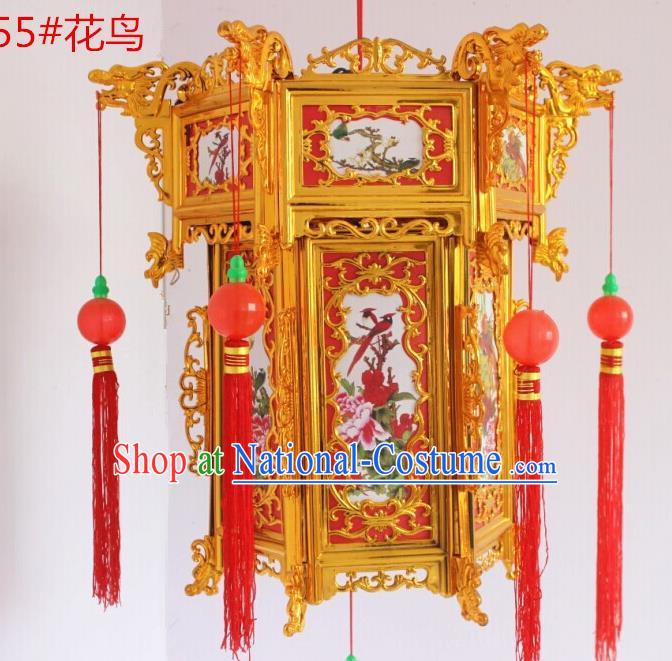 Chinese Traditional Handmade Carving Printing Flowers Birds Palace Lantern Asian New Year Red Lantern Ancient Ceiling Lamp