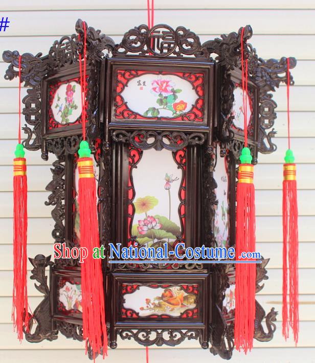 Chinese Traditional Handmade Printing Lotus Peony Palace Lantern Asian New Year Lantern Ancient Ceiling Lamp