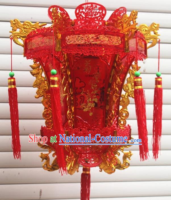 Chinese Traditional Handmade Wedding Red Palace Lantern Asian New Year Lantern Ancient Ceiling Lamp