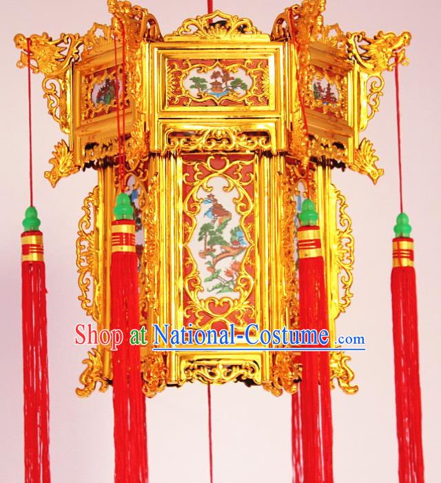 Chinese Traditional Handmade Carving Printing Palace Lantern Asian New Year Red Lantern Ancient Ceiling Lamp