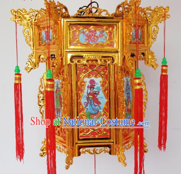 Chinese Traditional Handmade Carving Printing Eight Immortals Palace Lantern Asian New Year Red Lantern Ancient Ceiling Lamp