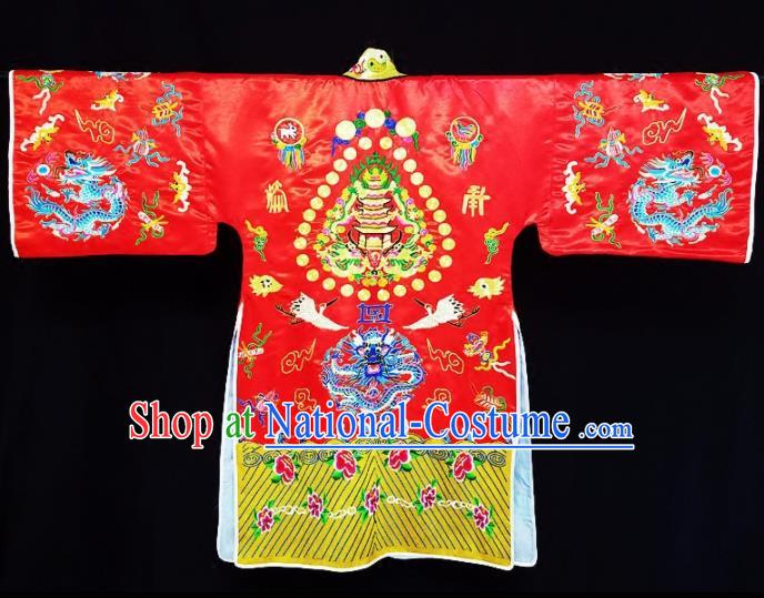 Chinese Ancient Taoist Priest Embroidered Dragon Crane Red Cassocks Traditional Taoism Vestment Costume