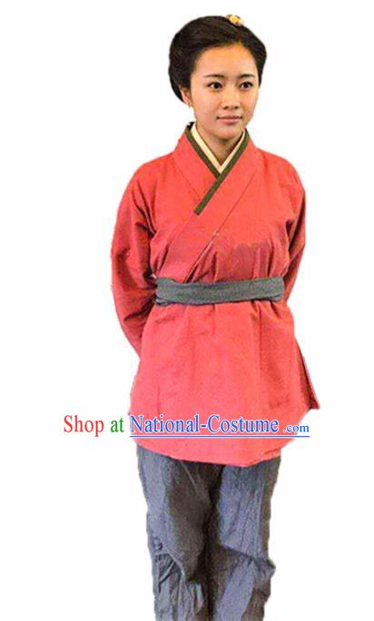 Chinese Traditional Han Dynasty Female Civilian Pink Costume Ancient Farmwife Clothing for Women