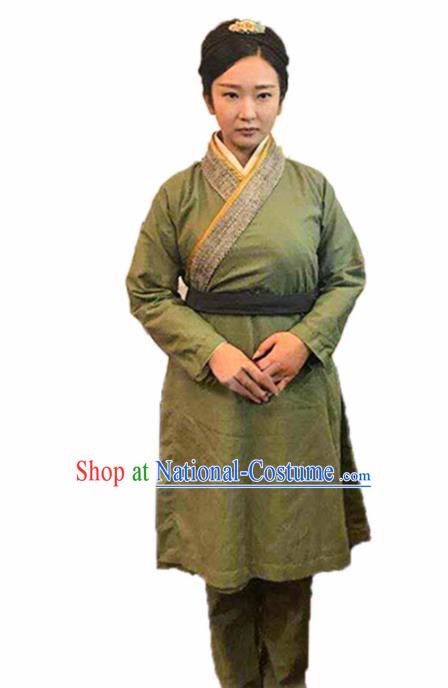 Chinese Traditional Han Dynasty Female Civilian Green Costume Ancient Farmwife Clothing for Women