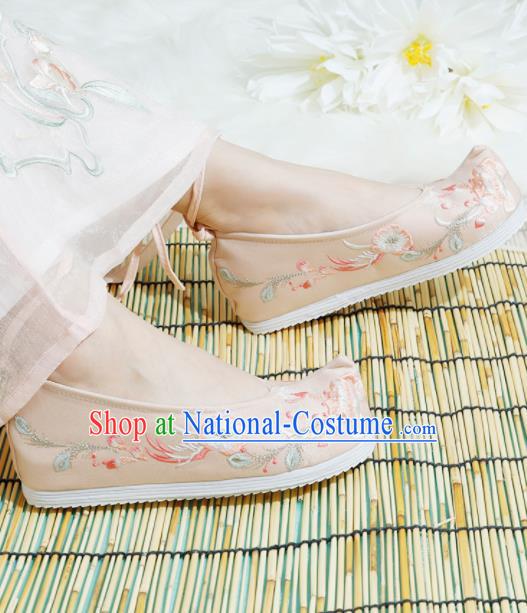 Chinese National Pink Embroidered Shoes Ancient Traditional Princess Shoes Hanfu Shoes for Women