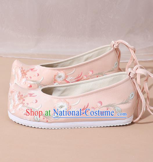 Chinese National Pink Embroidered Shoes Ancient Traditional Princess Shoes Hanfu Shoes for Women