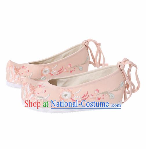 Chinese National Pink Embroidered Shoes Ancient Traditional Princess Shoes Hanfu Shoes for Women