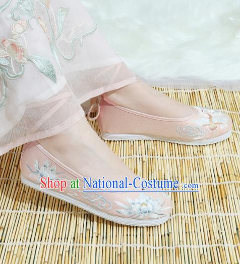 Chinese National Embroidery Lotus Pink Cloth Hanfu Shoes Traditional Princess Shoes Embroidered Shoes for Women