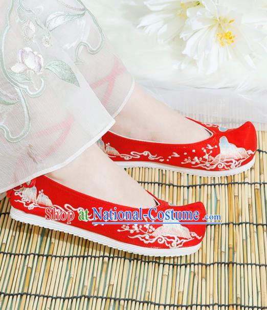 Chinese National Embroidered Red Shoes Ancient Traditional Princess Shoes Hanfu Shoes for Women