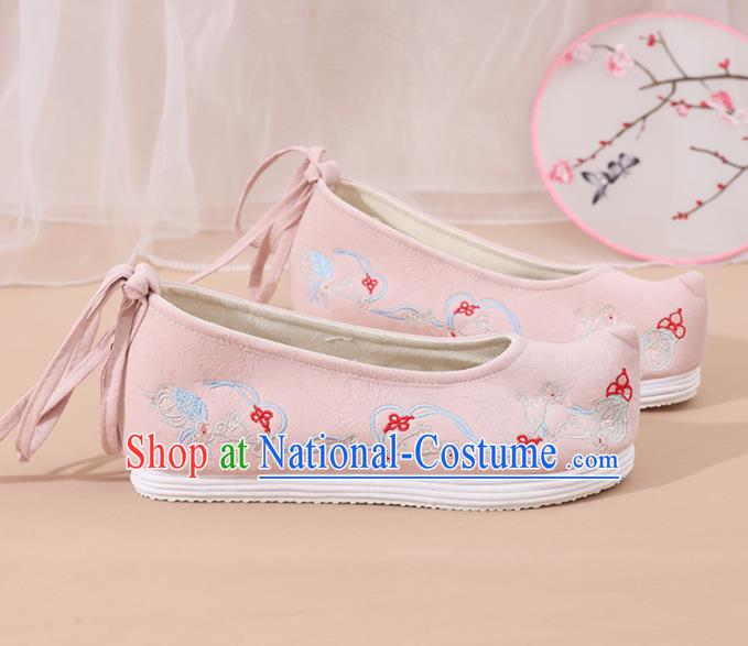 Traditional Chinese National Pink Embroidered Plum Shoes Ancient Princess Shoes Handmade Hanfu Shoes for Women