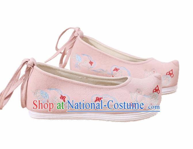 Traditional Chinese National Pink Embroidered Plum Shoes Ancient Princess Shoes Handmade Hanfu Shoes for Women