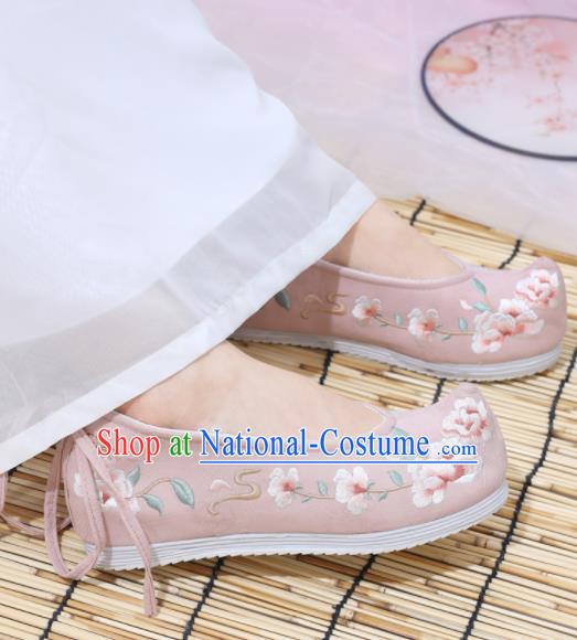 Traditional Chinese National Pink Embroidered Begonia Shoes Ancient Princess Shoes Handmade Hanfu Shoes for Women