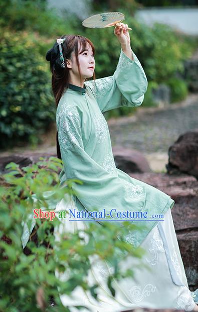 Traditional Chinese Ming Dynasty Royal Princess Historical Costumes Ancient Nobility Lady Green Hanfu Dress for Women