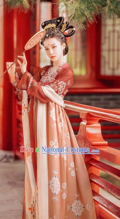 Traditional Chinese Tang Dynasty Court Lady Historical Costumes Ancient Imperial Consort Orange Hanfu Dress for Women