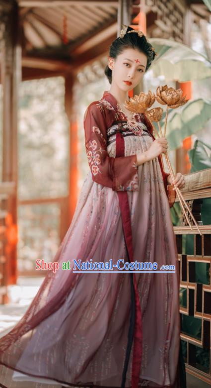 Traditional Chinese Tang Dynasty Royal Princess Historical Costumes Ancient Palace Lady Purple Hanfu Dress for Women