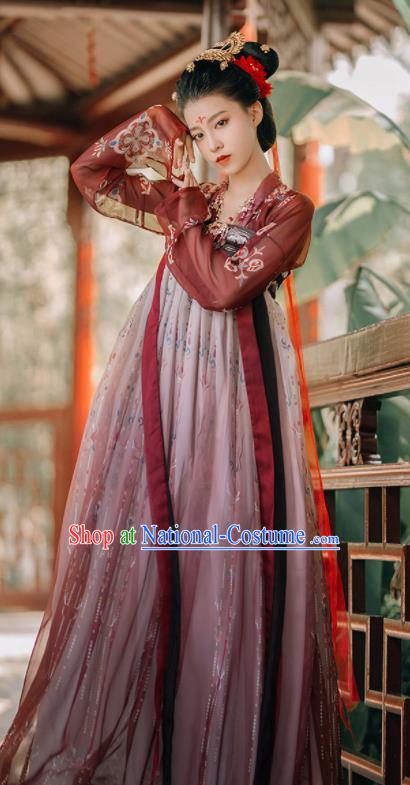 Traditional Chinese Tang Dynasty Royal Princess Historical Costumes Ancient Palace Lady Purple Hanfu Dress for Women