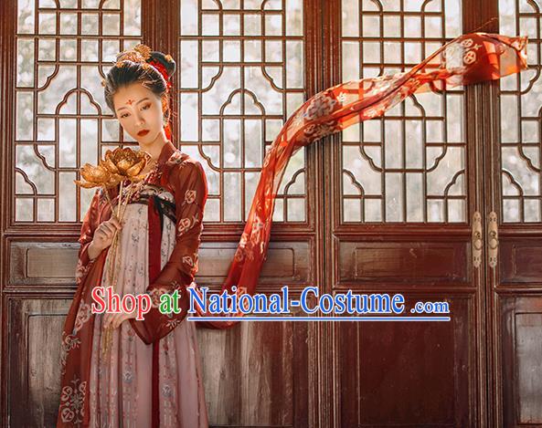 Traditional Chinese Tang Dynasty Royal Princess Historical Costumes Ancient Palace Lady Purple Hanfu Dress for Women