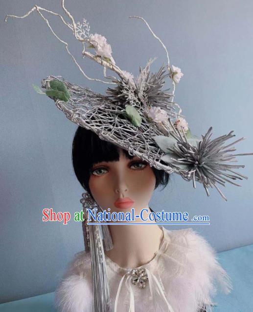 Top Grade Halloween Stage Show Grey Top Hat Brazilian Carnival Headdress for Women