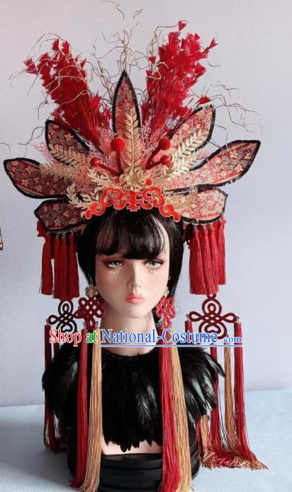 Traditional Chinese Deluxe Red Phoenix Coronet Hair Accessories Halloween Stage Show Headdress for Women