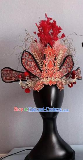 Traditional Chinese Deluxe Red Phoenix Coronet Hair Accessories Halloween Stage Show Headdress for Women