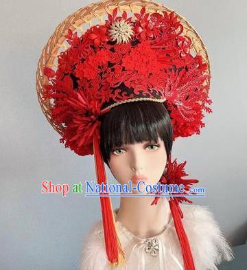 Traditional Chinese Deluxe Red Hat Phoenix Coronet Hair Accessories Halloween Stage Show Headdress for Women