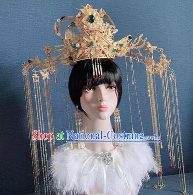 Traditional Chinese Deluxe Golden Tassel Palace Phoenix Coronet Hair Accessories Halloween Stage Show Headdress for Women