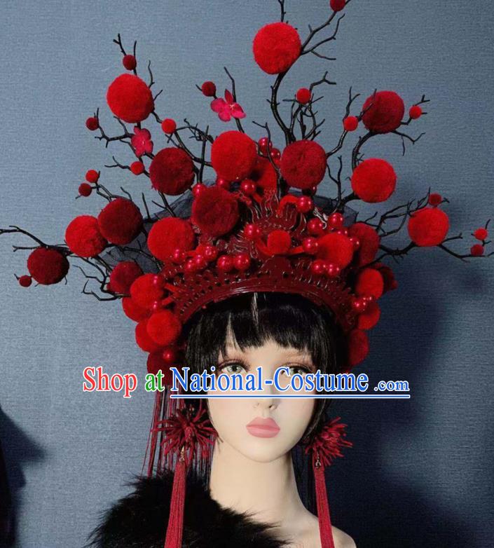 Traditional Chinese Deluxe Red Venonat Phoenix Coronet Hair Accessories Halloween Stage Show Headdress for Women