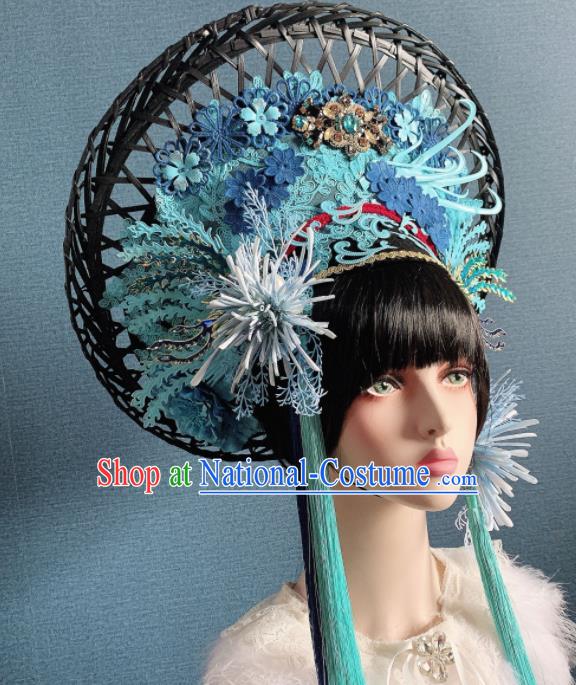 Traditional Chinese Deluxe Blue Phoenix Coronet Hair Accessories Halloween Stage Show Headdress for Women