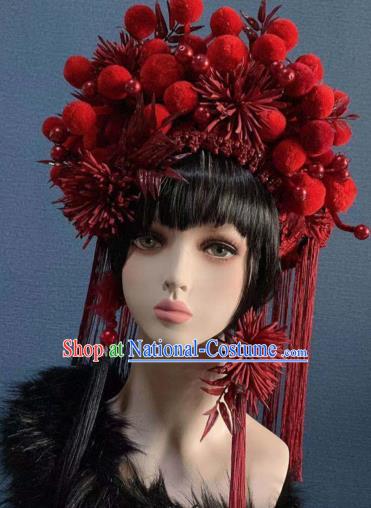 Traditional Chinese Deluxe Palace Red Venonat Phoenix Coronet Hair Accessories Halloween Stage Show Headdress for Women