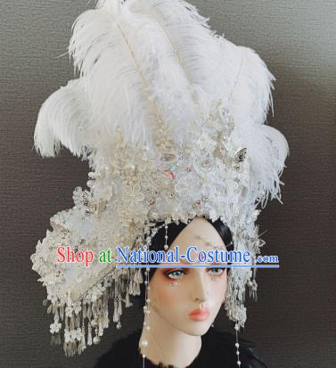 Top Grade Halloween Stage Show White Feather Hair Accessories Brazilian Carnival Headdress for Women