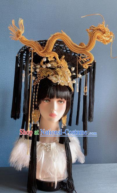 Traditional Chinese Deluxe Palace Golden Dragon Phoenix Coronet Hair Accessories Halloween Stage Show Headdress for Women