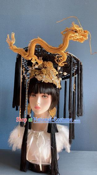 Traditional Chinese Deluxe Palace Golden Dragon Phoenix Coronet Hair Accessories Halloween Stage Show Headdress for Women