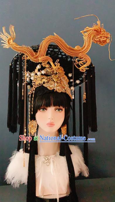 Traditional Chinese Deluxe Palace Golden Dragon Phoenix Coronet Hair Accessories Halloween Stage Show Headdress for Women