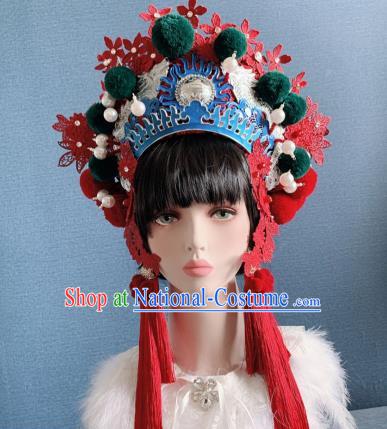 Traditional Chinese Deluxe Red Lace Phoenix Coronet Hair Accessories Halloween Stage Show Headdress for Women