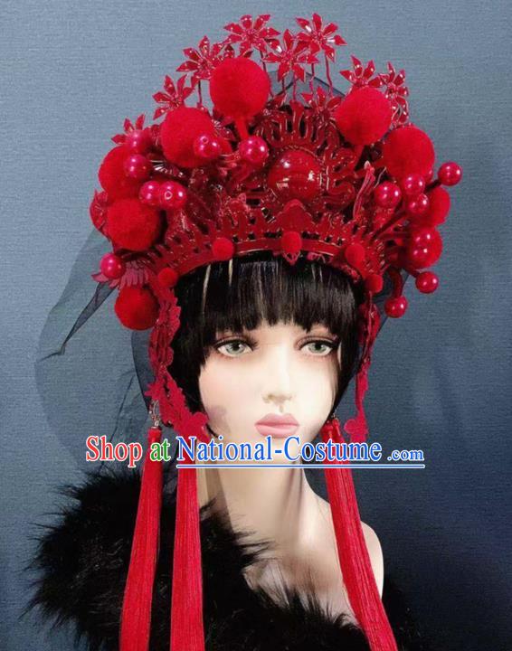 Traditional Chinese Deluxe Red Phoenix Coronet Hair Accessories Halloween Stage Show Headdress for Women