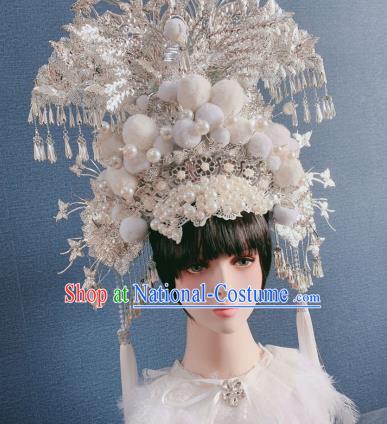 Traditional Chinese Deluxe Argent Phoenix Coronet Hair Accessories Halloween Stage Show Headdress for Women